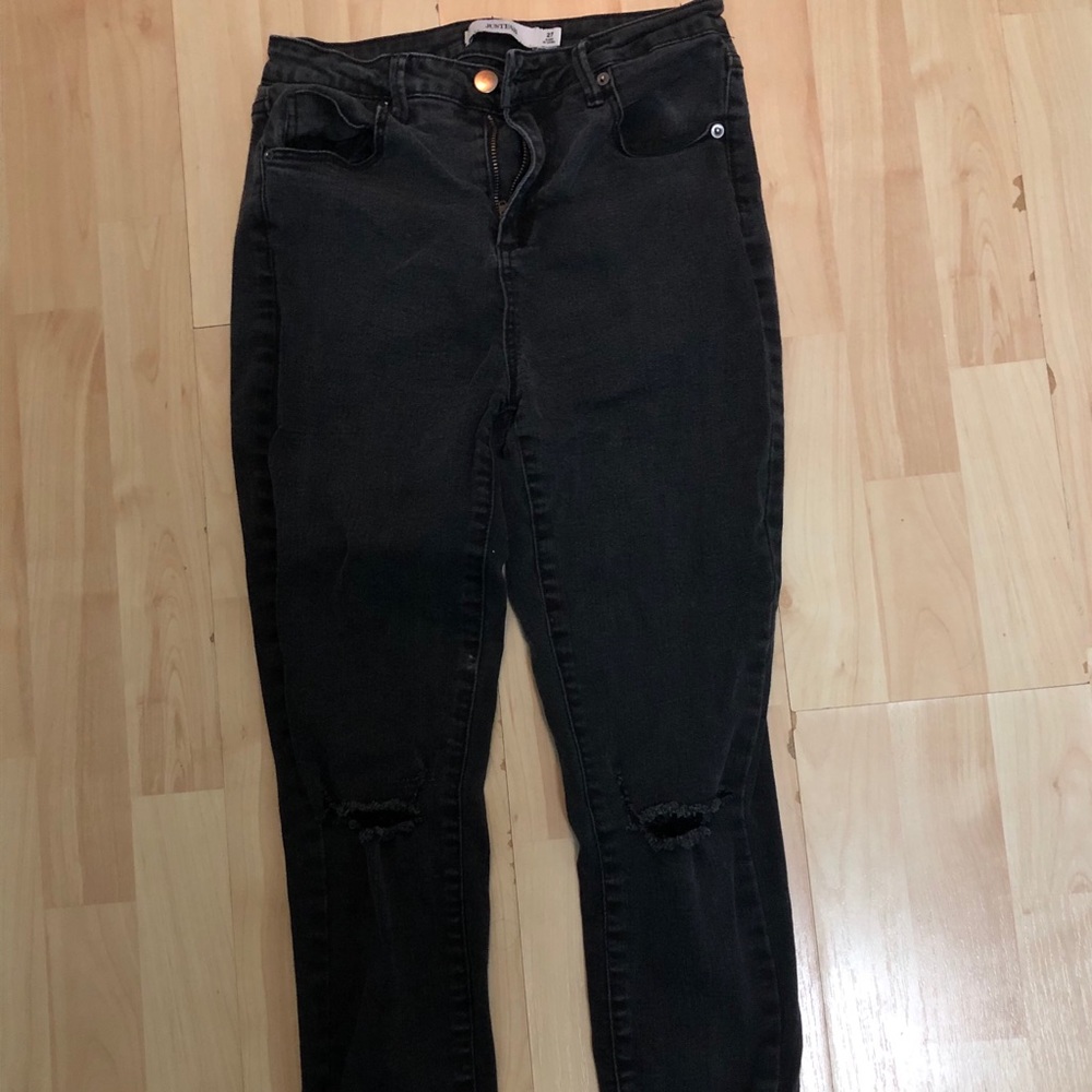 Off black high waisted rip knee skinny jeans